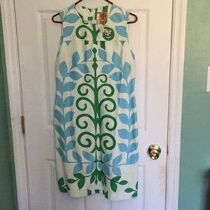 Tory Burch White Linen Dress with Print Size 8!